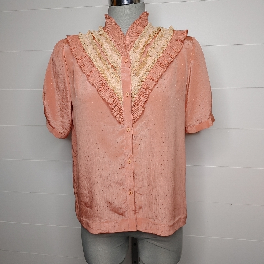 STUNNING Vintage 70's Ruffle Blouse Size M - Picture 2 of 12